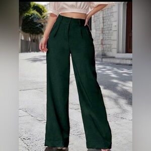 Zara Green Wide Leg Pants with Paper-Bag Waist